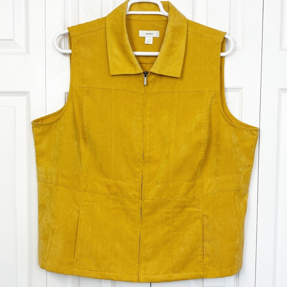 CJ Banks 2X Golden Mustard Yellow Sleeveless Collared Full Zip Vest